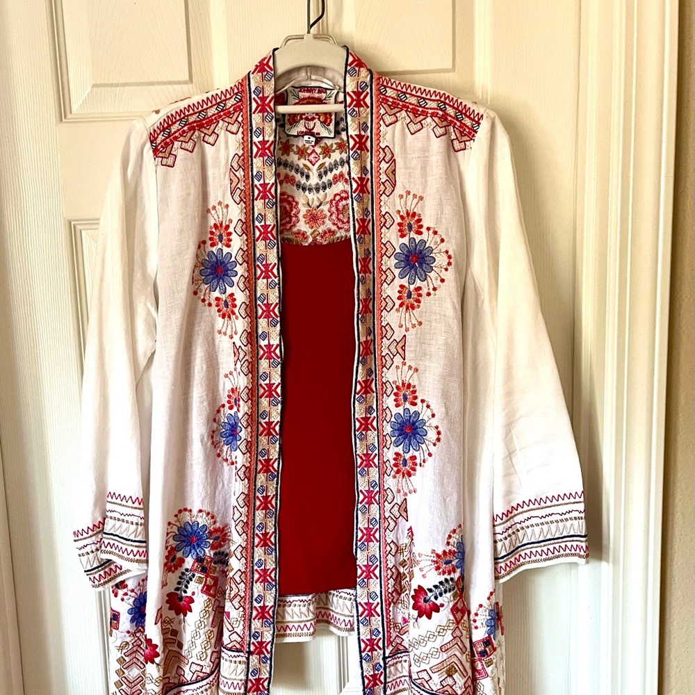 Johnny Was Floral Embroidered Linen Cardigan